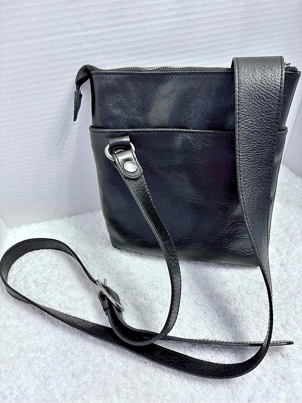 Patricia Nash Black Leather Shoulder Bag 9” x 10”